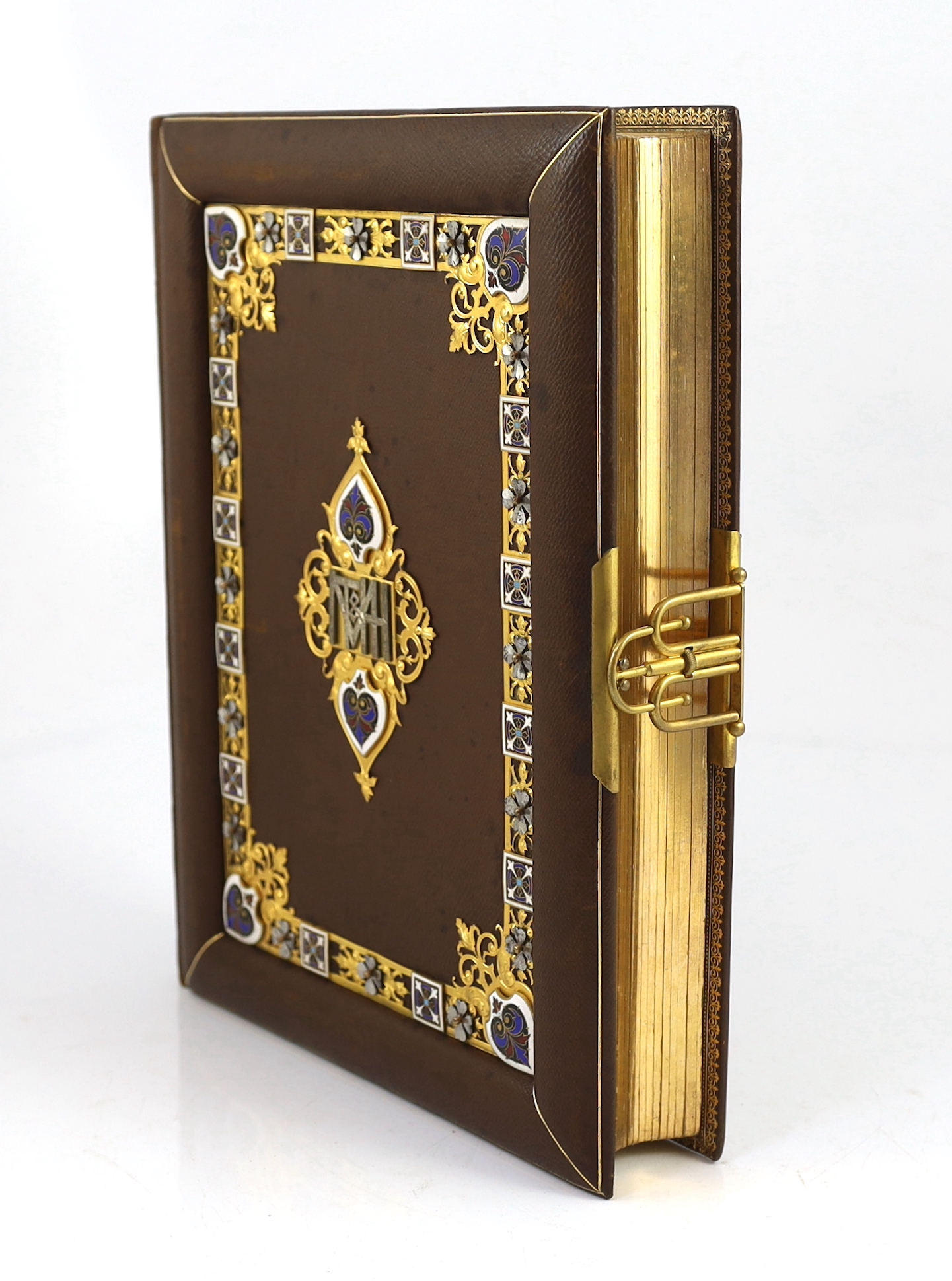 An ornate Victorian boxed presentation photograph album, casket 44cm wide, 37cm deep, 15cm high